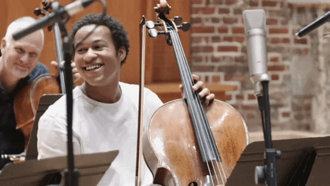 shekukm giphygifmaker laugh laughing cello GIF