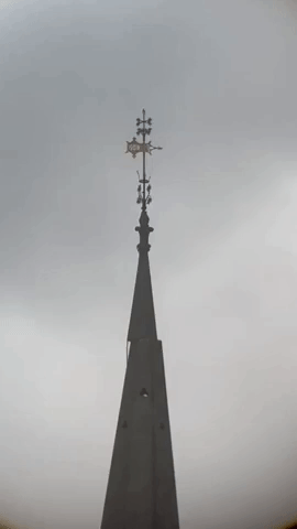 English Church Spire Toppled by Storm Eunice Winds