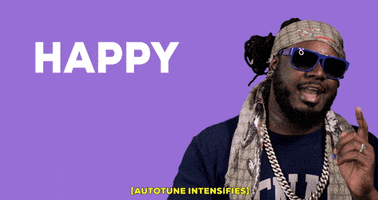 Text gif. T-Pain sings along as he points to the words “Happy birthday to you.” A caption reads “autotune intensifies.”