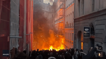 Fires Burn and Fireworks Lit in Lyon's Streets Amid Unrest