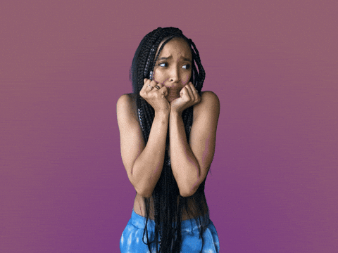 Scared Worry GIF by Tinashe scared, nervous, worried, yikes, ahh, ahhh, worry, tinashe, eek, uncertain