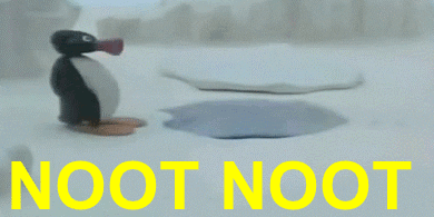 Gif of Pingu, an animated plasticine penguin, doing an empahatic 'noot noot' 