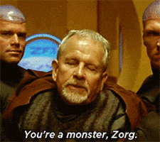 Movie gif. Ian Holm as Father Vito in The Fifth Element says, “You're a monster, Zorg.” An unsurprised Gary Oldman as Zorg replies, “I know.”