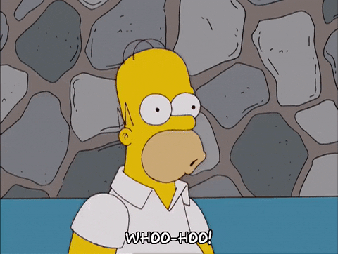 The Simpsons gif. Homer Simpson throws his fists into the air jubilantly, saying, "Whoo-hoo!"