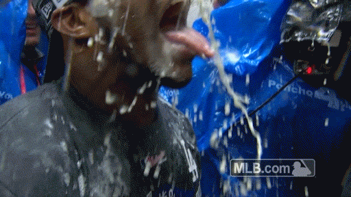 los angeles dodgers beer shower GIF by MLB