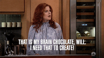 debra messing that is my brain chocolate i need that to create GIF by Will & Grace