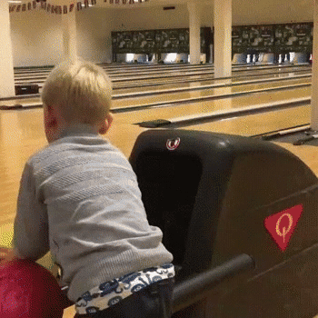 dirty bowling strike little boy boy bowling GIF