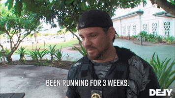 Reality TV gif. Duane from Dog the Bounty Hunter shakes his head and says, "been running for 3 weeks."