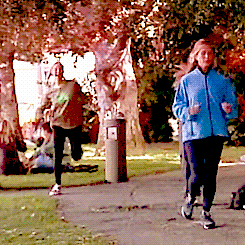 Phoebe running jogging Friends in park