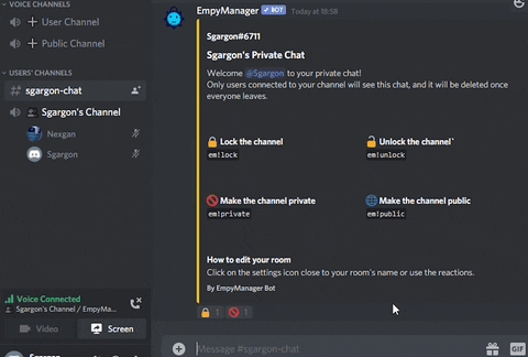 EmpyManager - Temporary Voice And Text Channels on Discord